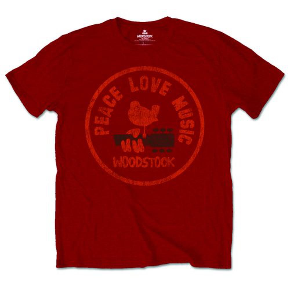 Woodstock - Love Peace Music Tshirt Homme - Rouge